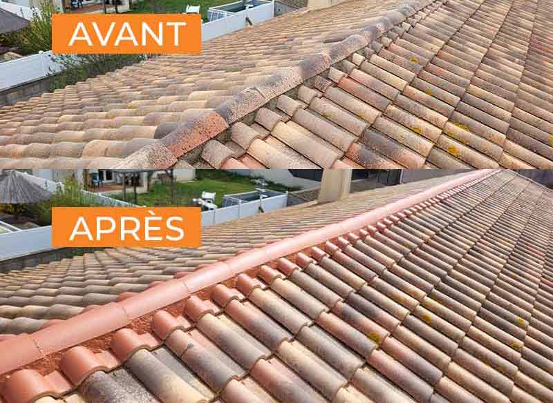 Travaux de toiture et façade : Nettoyage basse pression et le démoussage par pulvérisation de toiture biodégradable et la résine hydrofuge toiture. Travaux de couverture, réparation de toiture et de zinguerie : gouttière, bande de rive, solin. Ravalement peinture façade : Nettoyage et démoussage, peinture et imperméabilisation hydrofuge façade. Nettoyage des extérieurs : Nettoyage basse pression de vos pavés, dallages, murets, terrasse … sur Montpellier dans l’Hérault (34)