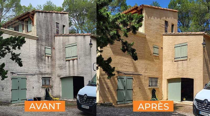 Travaux de toiture et façade : Nettoyage basse pression et le démoussage par pulvérisation de toiture biodégradable et la résine hydrofuge toiture. Travaux de couverture, réparation de toiture et de zinguerie : gouttière, bande de rive, solin. Ravalement peinture façade : Nettoyage et démoussage, peinture et imperméabilisation hydrofuge façade. Nettoyage des extérieurs : Nettoyage basse pression de vos pavés, dallages, murets, terrasse … sur Montpellier dans l’Hérault (34)