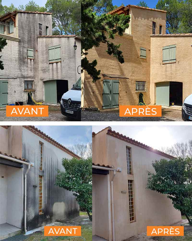 Travaux de toiture et façade : Nettoyage basse pression et le démoussage par pulvérisation de toiture biodégradable et la résine hydrofuge toiture. Travaux de couverture, réparation de toiture et de zinguerie : gouttière, bande de rive, solin. Ravalement peinture façade : Nettoyage et démoussage, peinture et imperméabilisation hydrofuge façade. Nettoyage des extérieurs : Nettoyage basse pression de vos pavés, dallages, murets, terrasse … sur Montpellier dans l’Hérault (34)