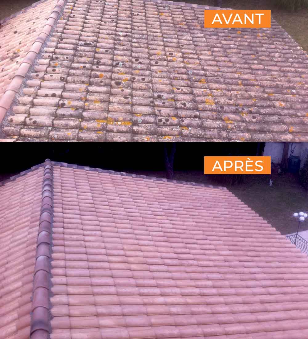 Nettoyage basse pression et le démoussage traitement anti mousse par pulvérisation de toiture biodégradable et la résine hydrofuge toiture sur Montpellier l'Hérault - Mr NICOLAS Façade Toiture 34