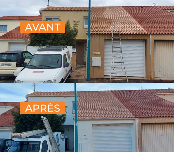 Nettoyage basse pression et le démoussage traitement anti mousse par pulvérisation de toiture biodégradable et la résine hydrofuge toiture sur Montpellier l'Hérault - Mr NICOLAS Façade Toiture 34